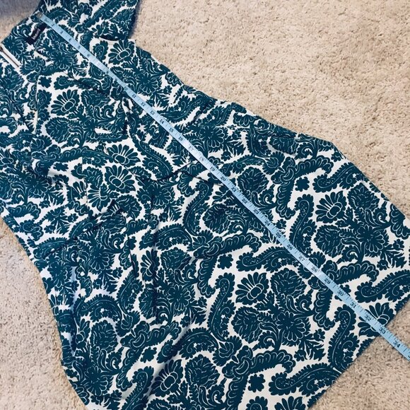 Teal Folksy Damask Print Short Sleeve Dress - Picture 16 of 16